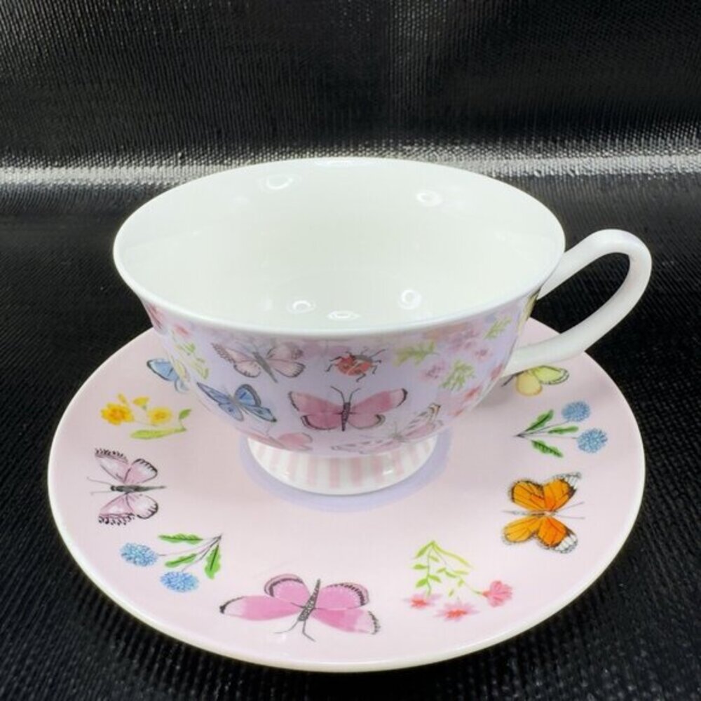 Harvest Green‎ Studio Multicolor Butterfly Pattern Bone China Teacup Saucer Set